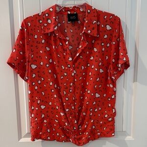 Orange Button Front Blouse